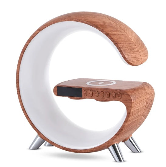 G-Shaped LED Lamp, Bluetooth Speaker, Wireless Charger, App Control.