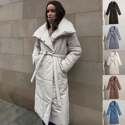 Women's Winter Long Coat – Warm & Stylish with Lace-Up Design