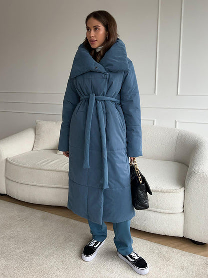 Women's Winter Long Coat – Warm & Stylish with Lace-Up Design