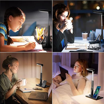 3-in-1 LED Desk Lamp with 15W Wireless Charger & USB Port