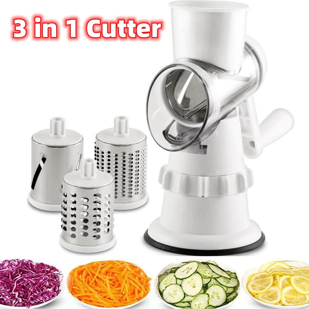 3-in-1 Vegetable Slicer & Grater – Manual Kitchen Chopper & Shredder