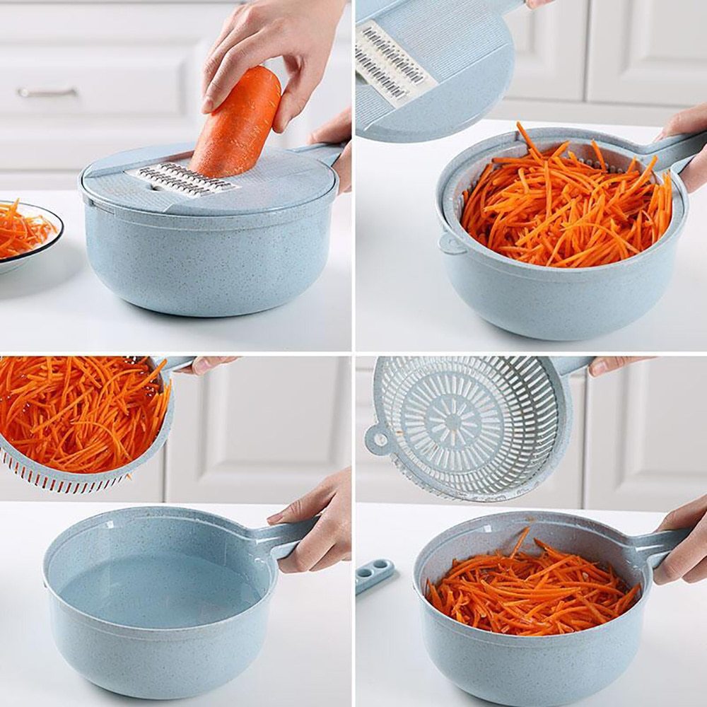 8-in-1 Mandoline Slicer & Grater – Vegetable Cutter with Strainer