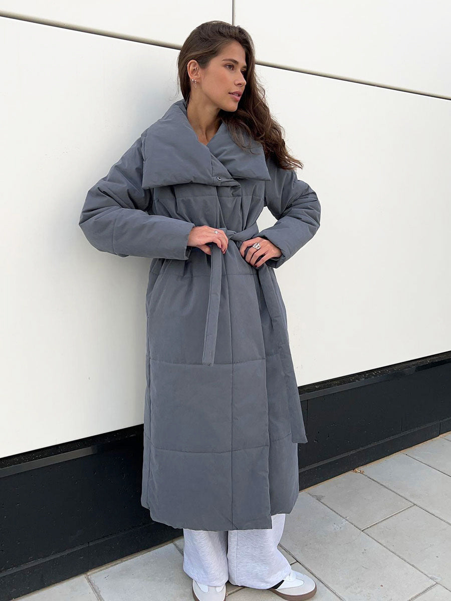 Women's Winter Long Coat – Warm & Stylish with Lace-Up Design