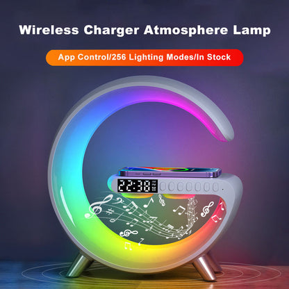 G-Shaped LED Lamp, Bluetooth Speaker, Wireless Charger, App Control.