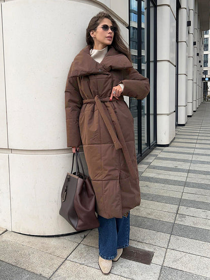 Women's Winter Long Coat – Warm & Stylish with Lace-Up Design