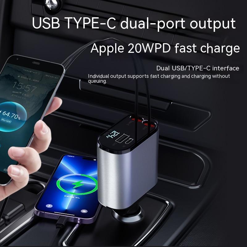 100W Metal Car Charger, USB & Type-C, Super Fast Charging Adapter